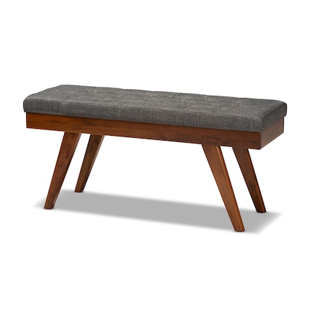 Baxton Studio Alona Mid-Century Medium Grey Upholstered Wood Dining Bench 156-9355